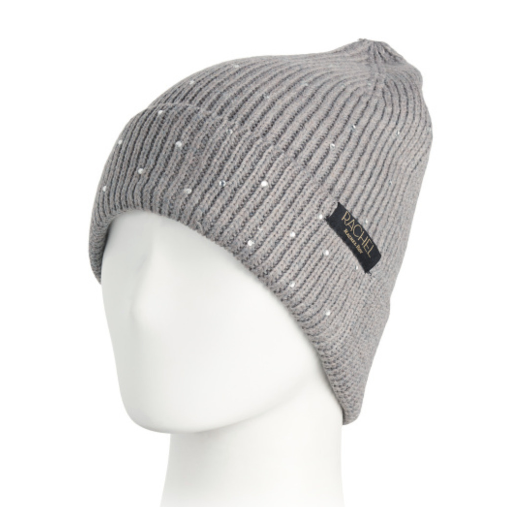 New RACHEL ROY Women's Rhinestone Embellished Beanie Rib Knit Cuffed Winter Hat
